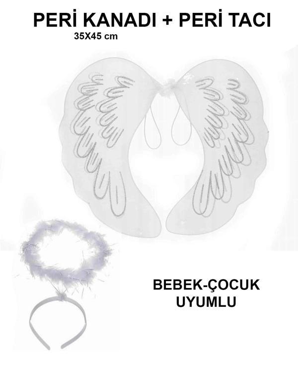 Beyaz Dantel Tüllü Peri Kanadı Ve Peri Tacı Seti 45x40 Cm - Image 1