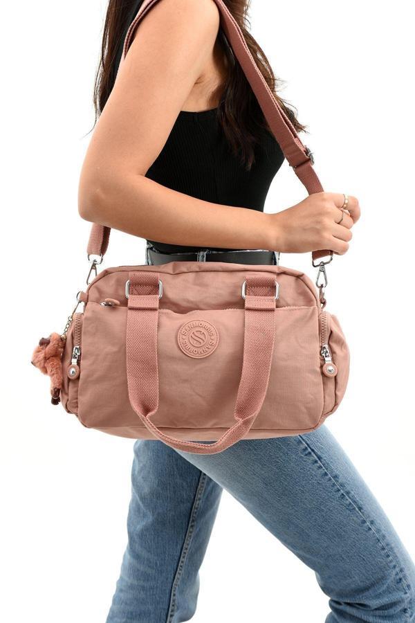 Unisex Krinkıl Kumaş Pembe Renkli Omuz Ve Çapraz Askılı Çanta - Image 1