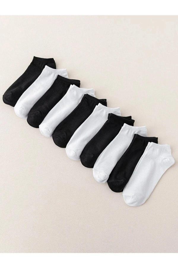Fresh Çorap 10'Lu Düz Basic Siyah Beyaz Patik Çorap - Image 1