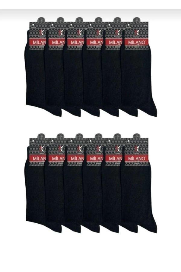 Sockshion 12 Adet Süper Ekonomik Siyah Renk Erkek Pamuklu Çorap, Uzun Desensiz Pamuklu Çorap - Image 1