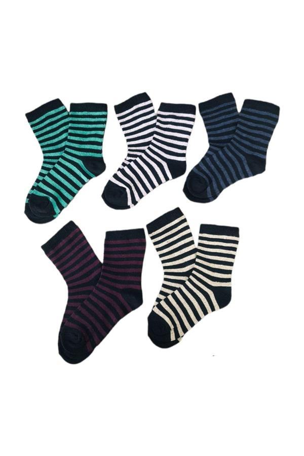 Sockshion Pamuklu Çember Desenli Çocuk Soket Çorap 5 Çift - Image 1