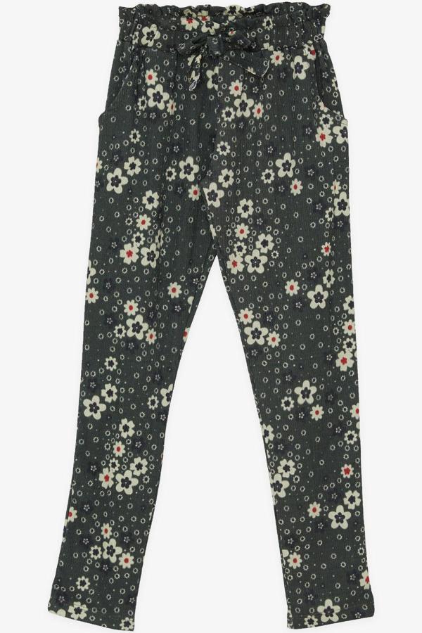 Breeze Kız Çocuk Tayt Pantolon Fiyonklu Çiçekli 6-12 Yaş, Haki Yeşil - Image 1