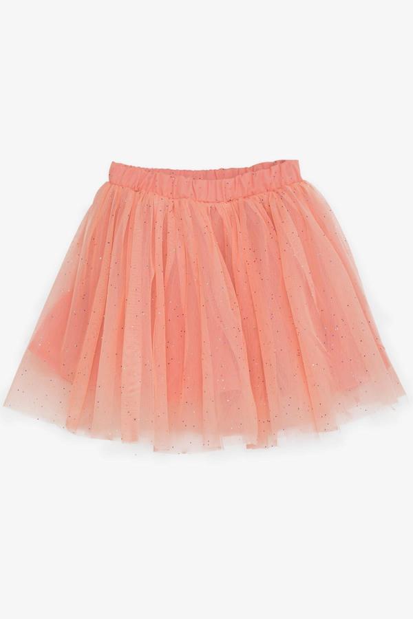 Breeze Kız Çocuk Etek Tüllü Renkli Simli 5-10 Yaş, Somon - Image 1