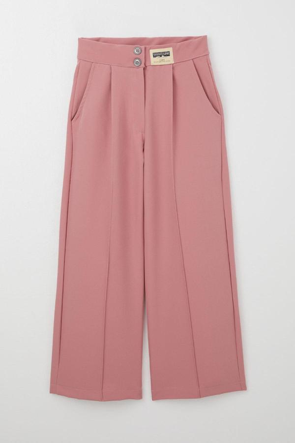 Breeze Kız Çocuk Kumaş Pantolon Cepli Düğmeli 8-14 Yaş, Gülkurusu - Image 1