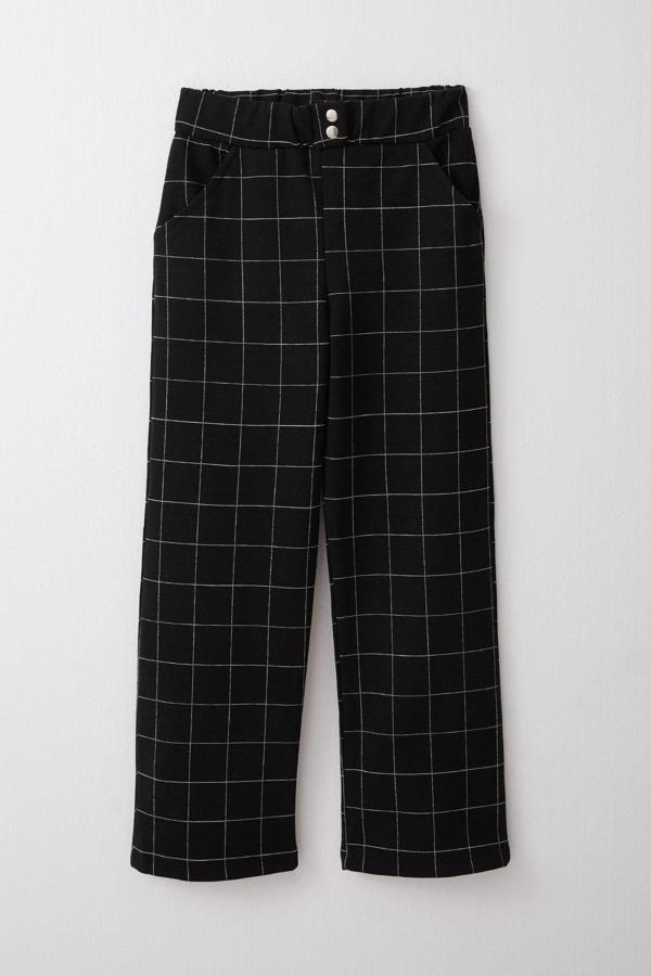 Breeze Kız Çocuk Kare Desenli Pantalon 8-14 Yaş, Siyah - Image 1