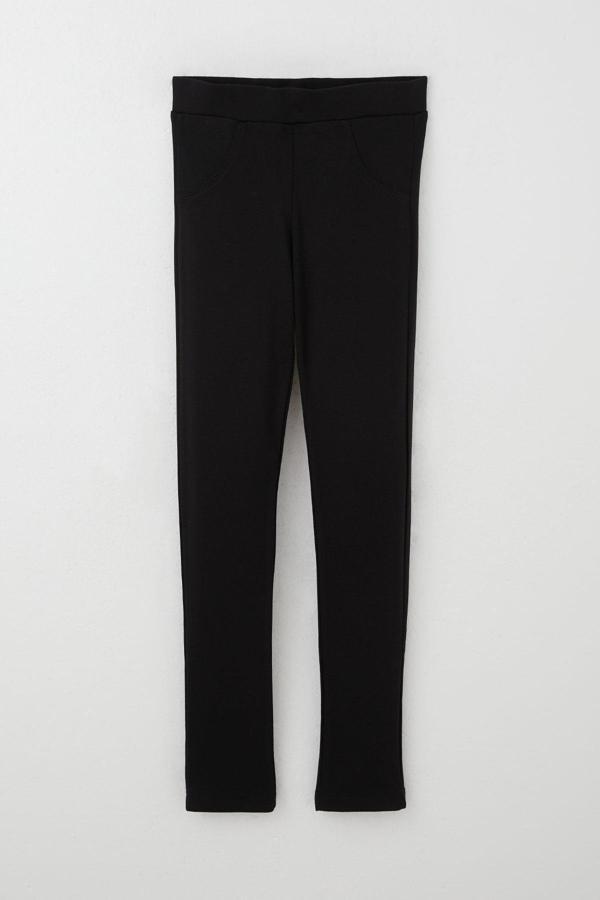 Breeze Kız Çocuk Tayt Cep Kısmı Kontrast Dikiş Detaylı 7-12 Yaş, Siyah - Image 1