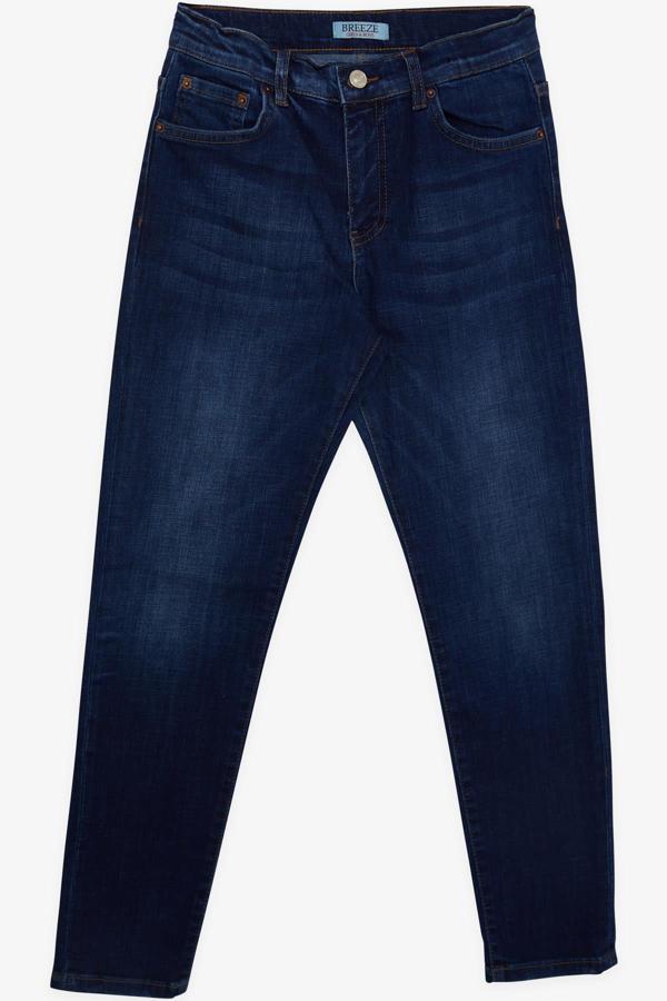 Breeze Erkek Çocuk Jean Pantolon Taşlanmış Cepli Düğmeli 9-14 Yaş, Mavi - Image 1