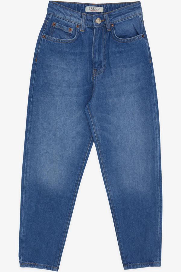 Breeze Kız Çocuk Jean Pantolon Cepli Düğmeli 9-14 Yaş, Mavi - Image 1