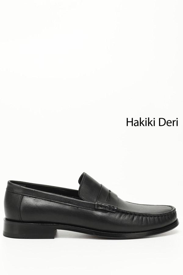 Erkek Siyah Kösele Taban Hakiki Deri Loafer Ayakkabı - Image 1