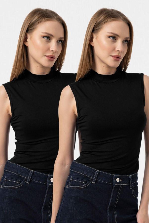 Vodens Siyah Siyah 2'Li Kolsuz Body Bluz - Image 1