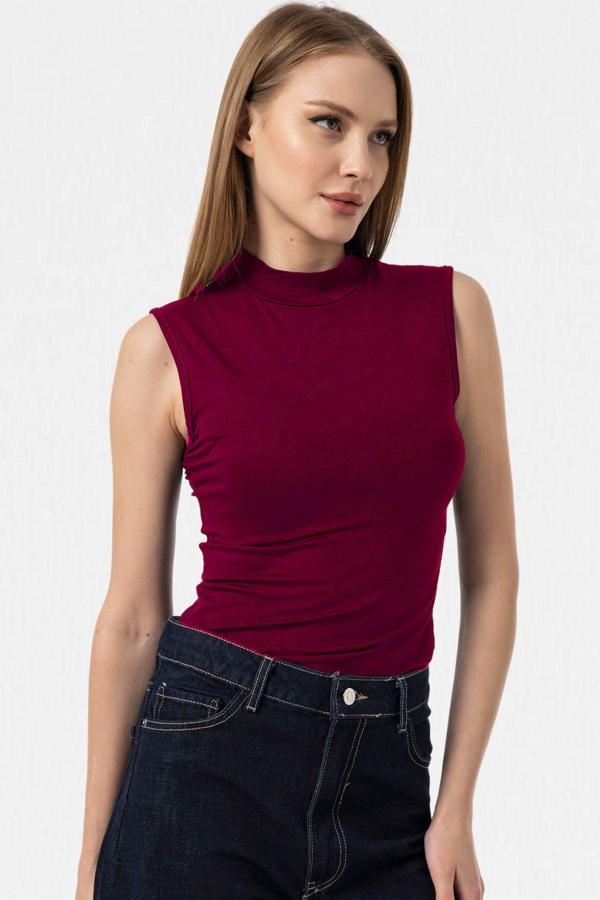 Vodens Bordo Kolsuz Body Bluz - Image 1