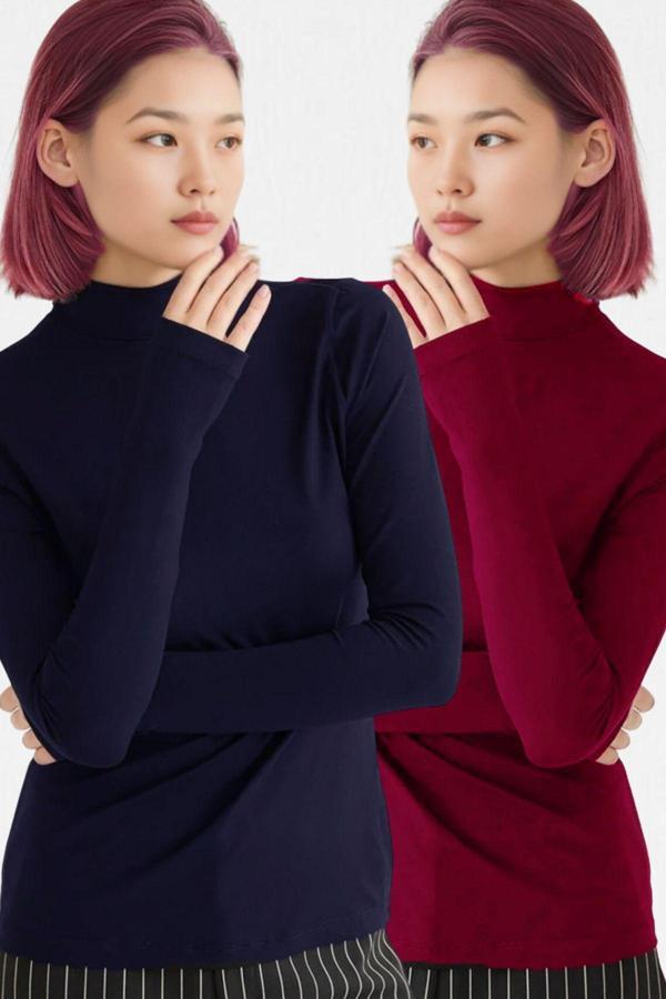 Vodens Kadın Lacivert Bordo 2'Li Parmak Detaylı Ultra Soft Body - Image 1