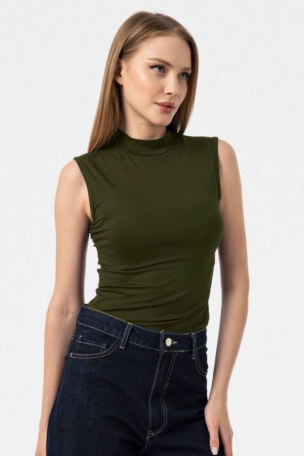 Vodens Haki Kolsuz Body Bluz - Image 1