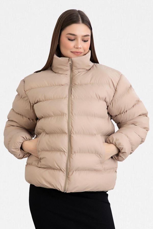 Vodens Kadın Bisküvi İçi Kürklü Su Geçirmez Dik Yakalı Şişme Mont - Image 1