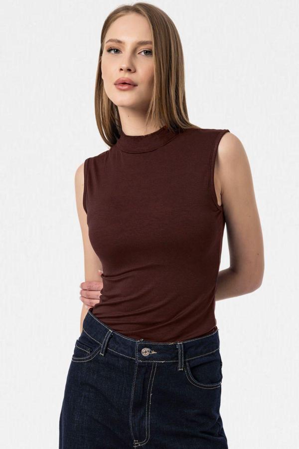 Vodens Kahverengi Kolsuz Body Bluz - Image 1