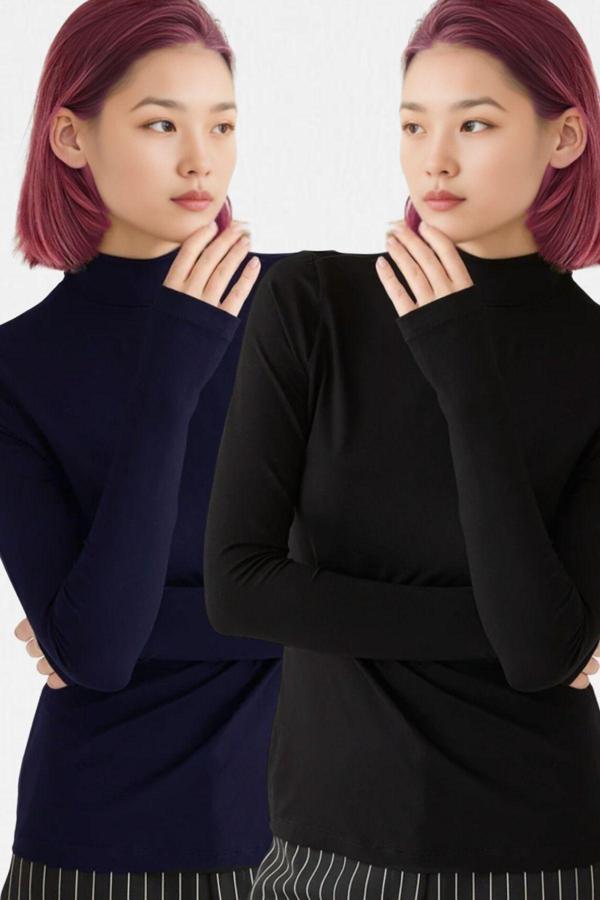 Vodens Kadın Lacivert Siyah 2'Li Parmak Detaylı Ultra Soft Body - Image 1