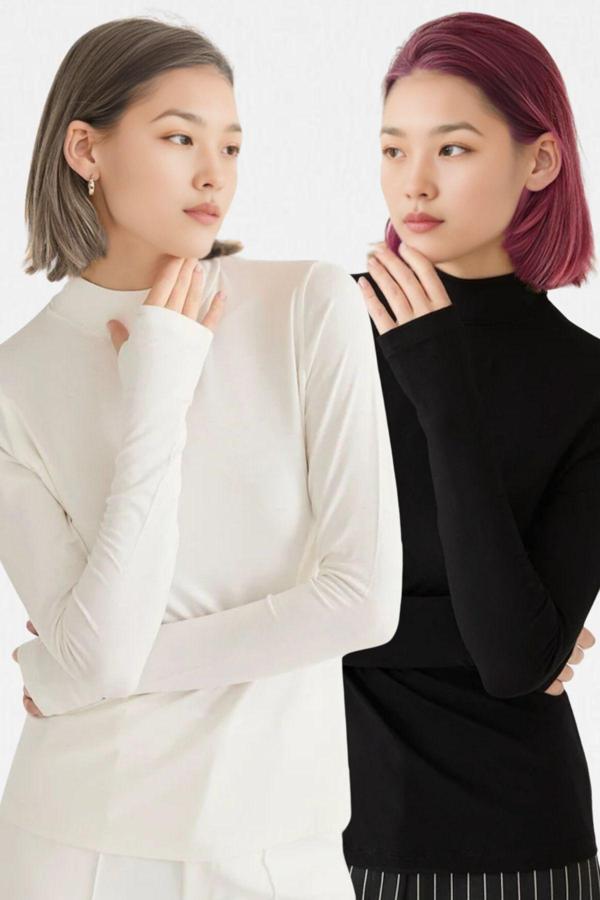 Vodens Kadın Siyah Beyaz 2'Li Parmak Detaylı Ultra Soft Body - Image 1