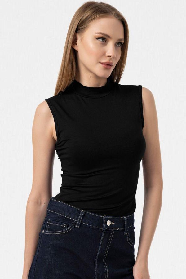 Vodens Siyah Kolsuz Body Bluz - Image 1