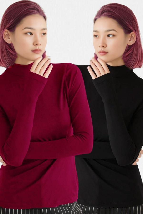 Vodens Kadın Siyah Bordo 2'Li Parmak Detaylı Ultra Soft Body - Image 1