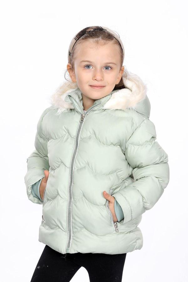 Vodens Kız Çocuk İç Polarlı Kalın Kürklü Su İtici Mint Mont - Image 1