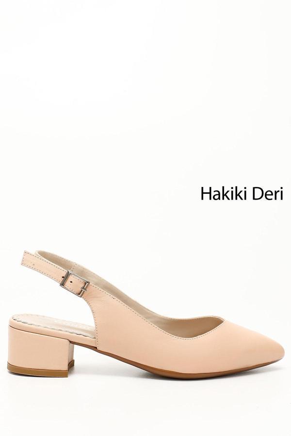 Kadın Ten Kalın Topuklu Arkası Açık Hakiki Deri Ayakkabı - Image 1