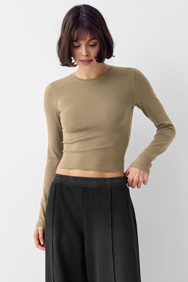 Vodens Taş Bisiklet Yaka Basic Ultra Soft %100 Pamuk Uzun Kol Body - Image 1
