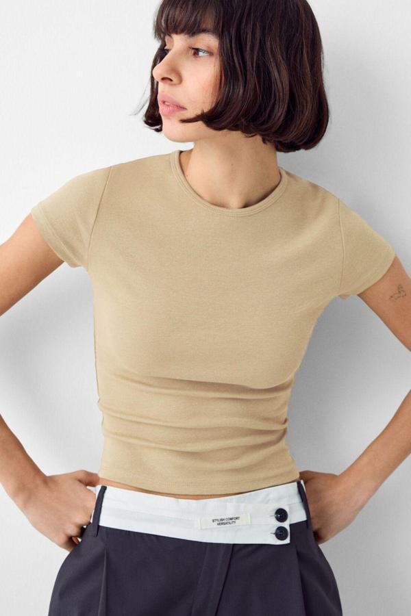 Vodens Bej Bisiklet Yaka Basic Ultra Soft %100 Pamuk Kısa Kol Body - Image 1