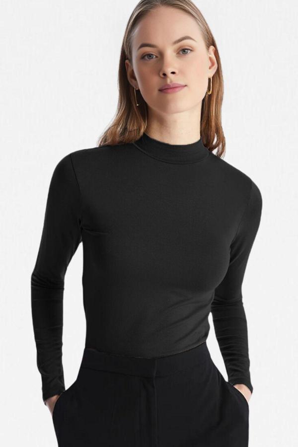Vodens Kadın Siyah Dik Yaka Ultra Soft Body Bluz - Image 1