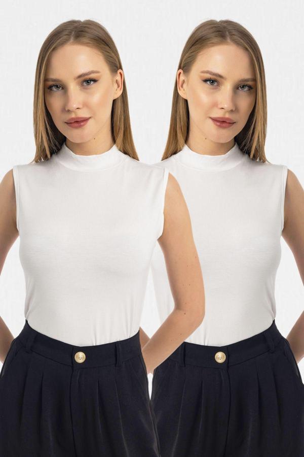 Vodens Beyaz 2'Li Kolsuz Body Bluz - Image 1