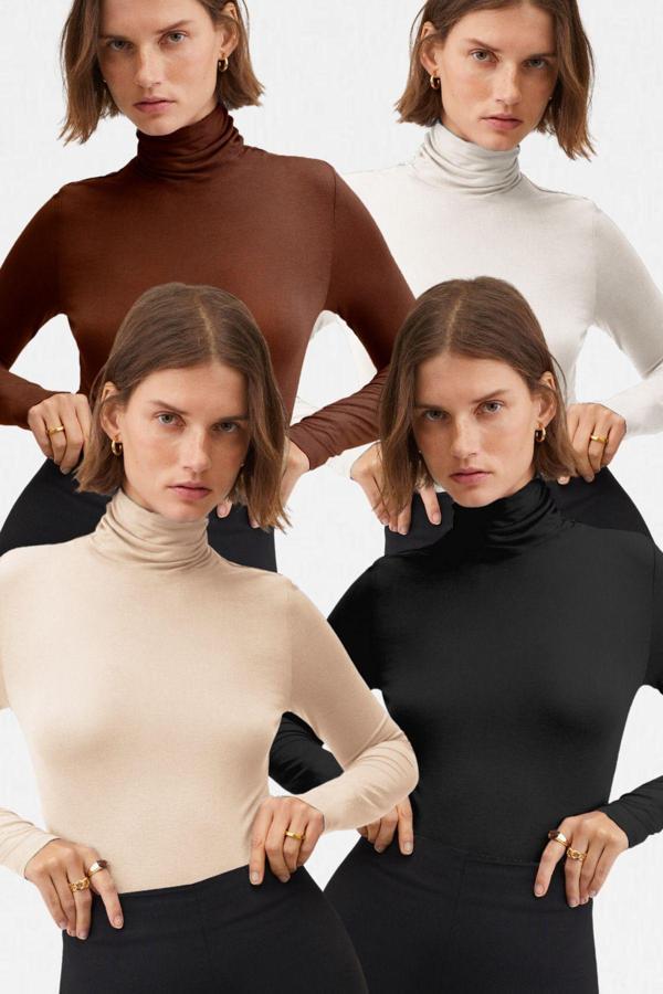 Vodens Kadın Siyah Beyaz Kahve Bej 4'Lü Balıkçı Yaka Ultra Soft Bluz - Image 1