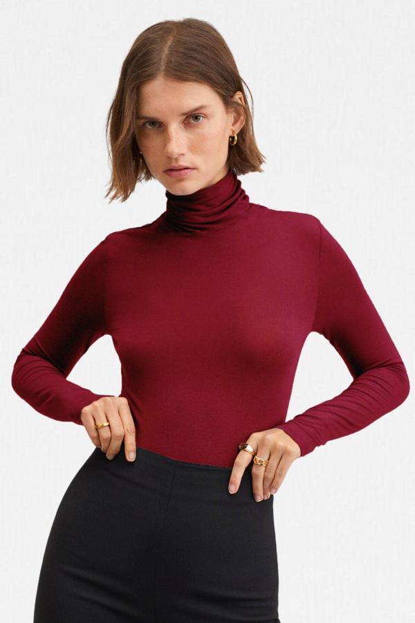 Vodens Kadın Bordo Ultra Soft Balıkçı Yaka Bluz - Image 1