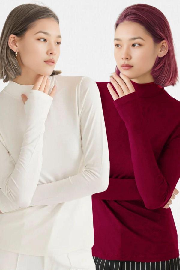 Vodens Kadın Beyaz Bordo 2'Li Parmak Detaylı Ultra Soft Body - Image 1