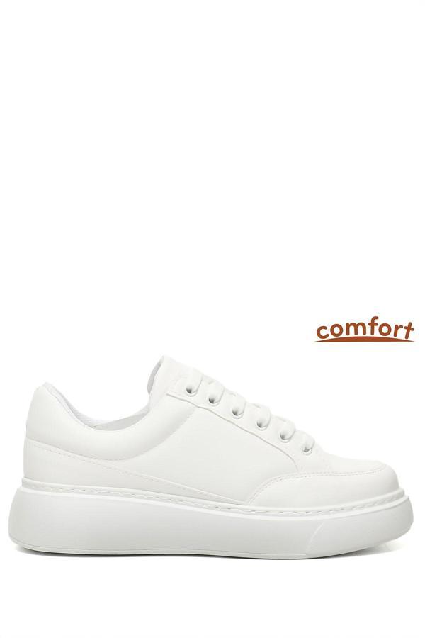 Kadın Beyaz Bağcıklı Dolgu Taban Comfort Sneaker - Image 1