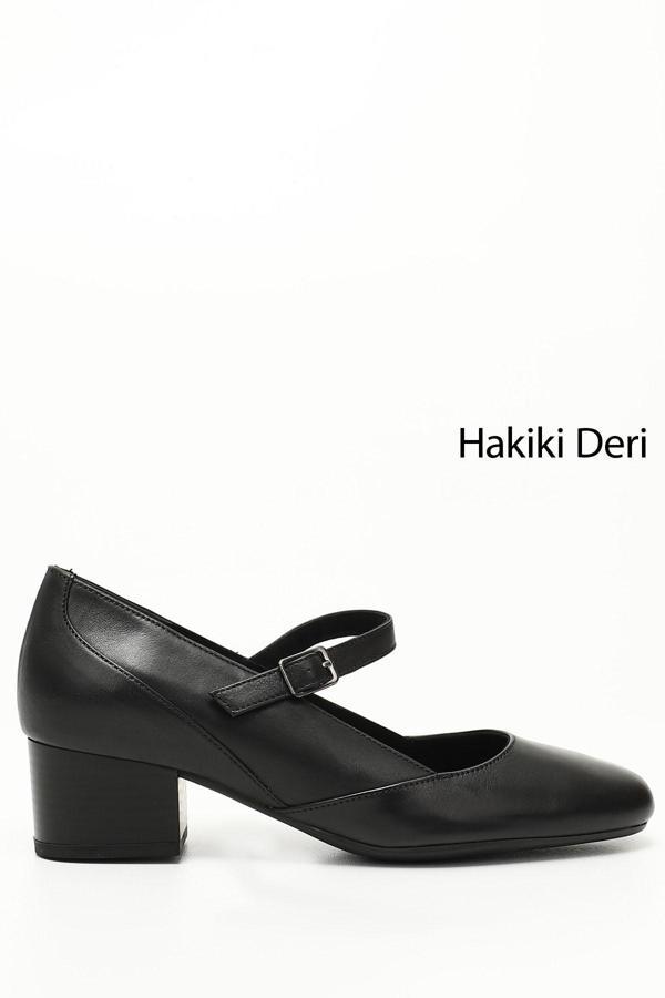Kadın Siyah Kısa Kalın Topuklu Mary Jane Hakiki Deri Ayakkabı - Image 1