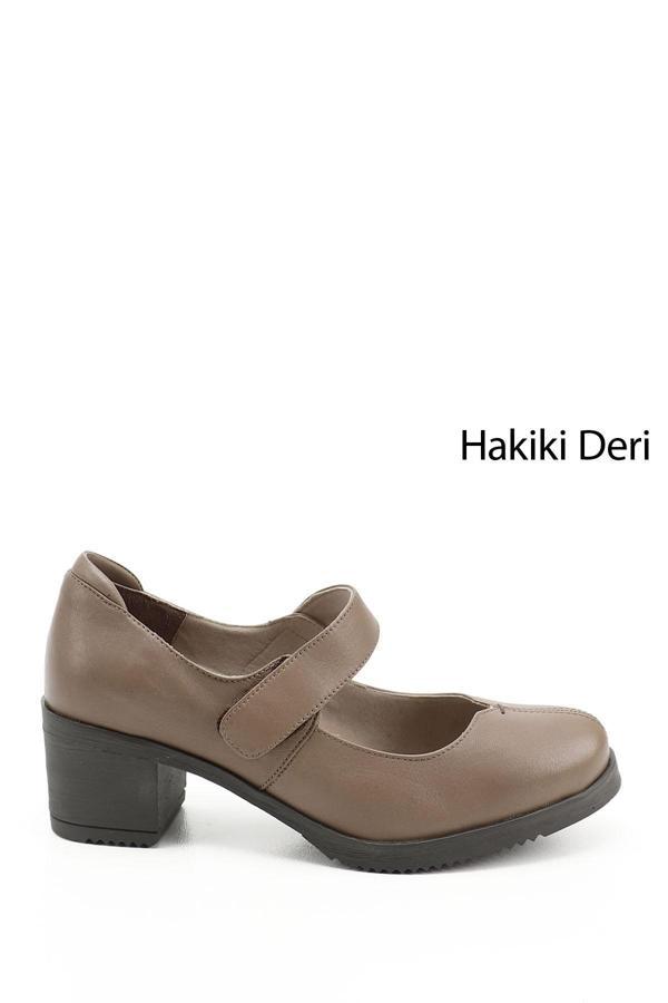 Kadın Vizon Antik Kalın Topuklu Mary Jane Hakiki Deri Ayakkabı - Image 1
