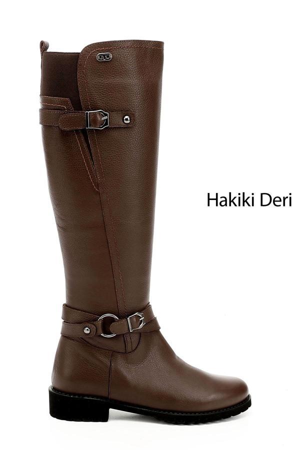 Kadın Kahve Floter Fermuarlı Kauçuk Taban Hakiki Deri Çizme - Image 1