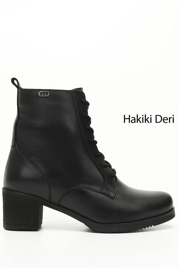 Kadın Siyah Fermuarlı Kalın Topuklu Hakiki Deri Postal Bot - Image 1