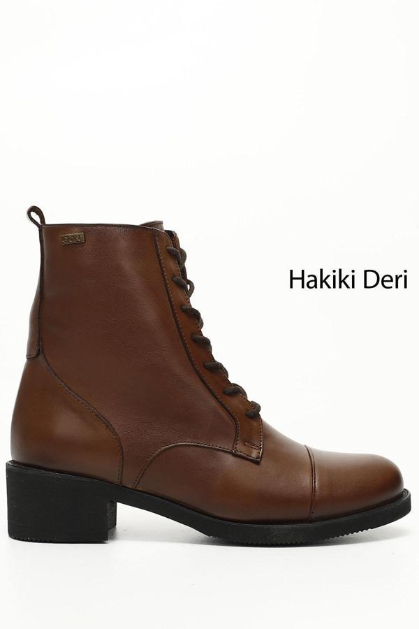 Kadın Kahve Antik Fermuarlı Kauçuk Taban Hakiki Deri Postal Bot - Image 1