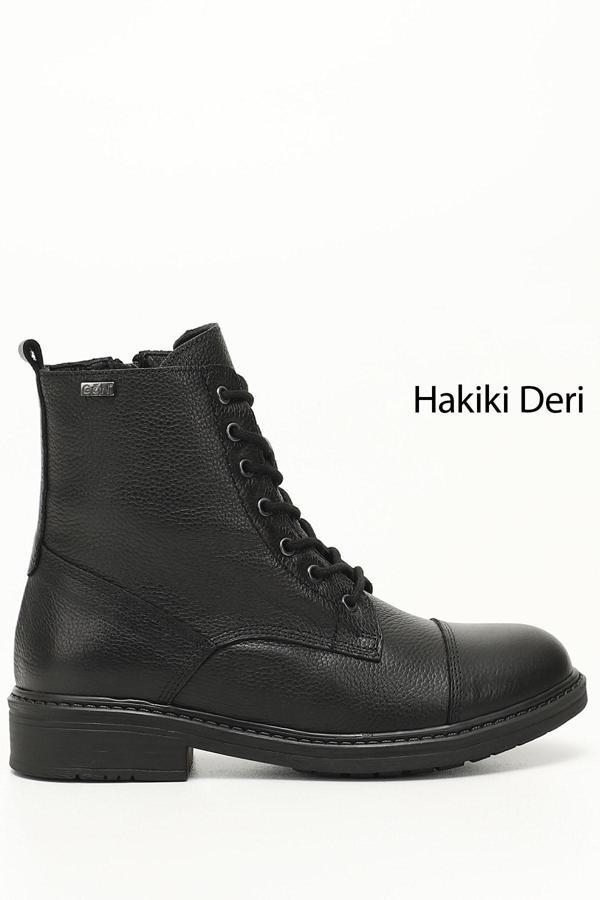 Kadın Siyah Floter Fermuarlı Hakiki Deri Postal Bot - Image 1