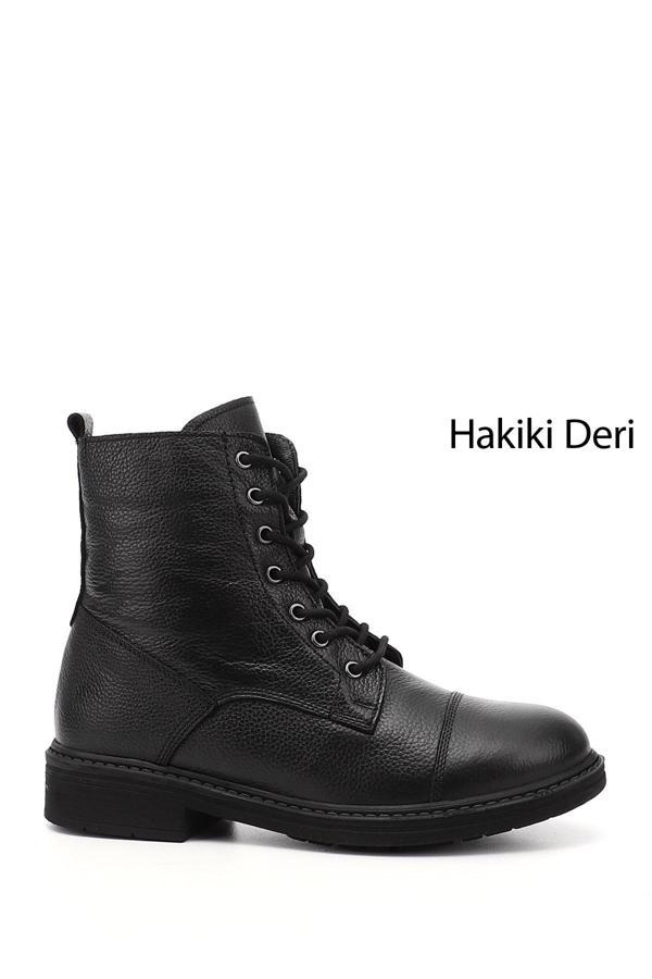 Kadın Siyah Floter Fermuarlı Hakiki Deri Postal Bot - Image 1