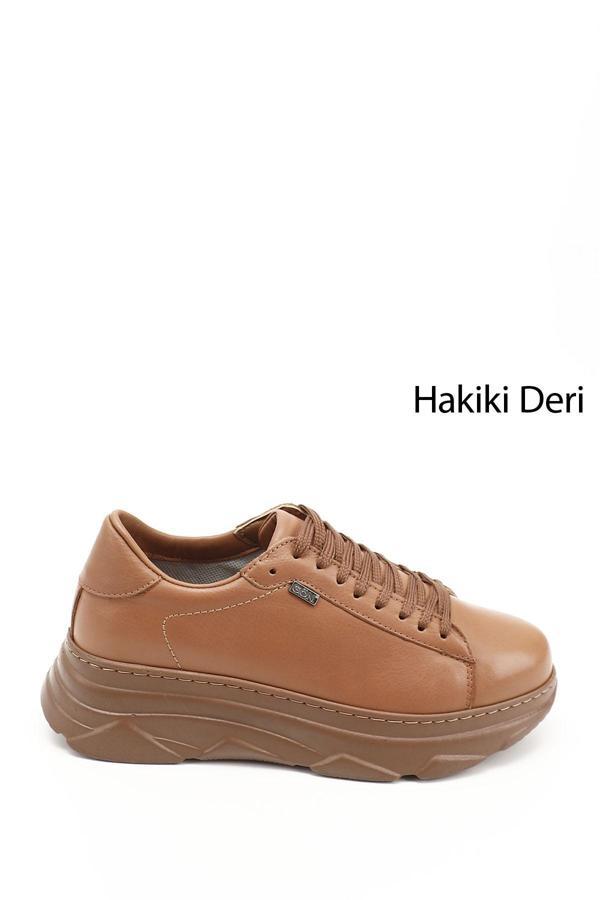 Kadın Taba Antik Bağcıklı Dolgu Taban Hakiki Deri Sneaker - Image 1