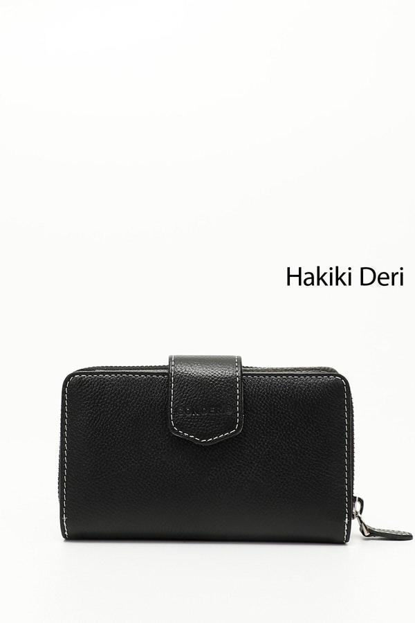 Kadın Siyaha Antrasit Yatay Hakiki Deri Cüzdan - Image 1
