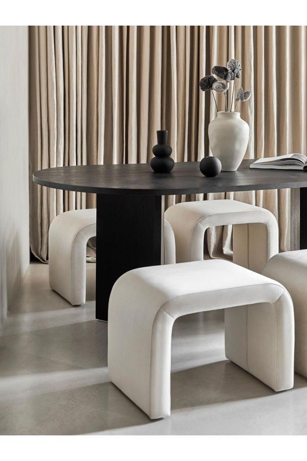 Mode Panelop U Modern Puf&bench 01 Kırık Beyaz Kadife Kumaş - Image 1