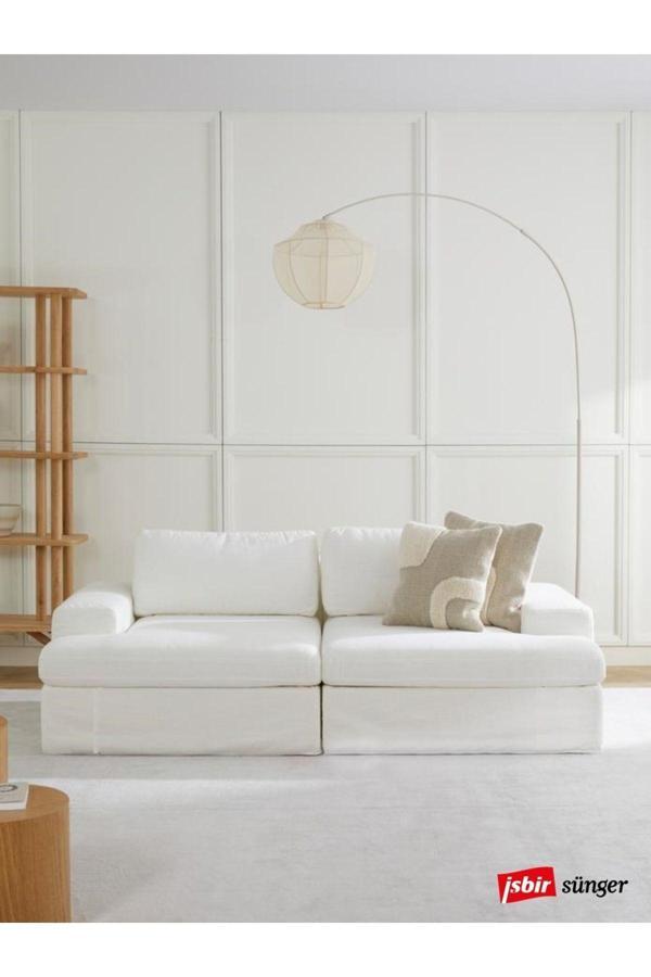 Mode Siesta Pro Kuş Tüyü Kanepe 2 Modül 01 Kırık Beyaz Keten Kumaş Işbir Sünger (DAİRENİZE TESLİM) - Image 1