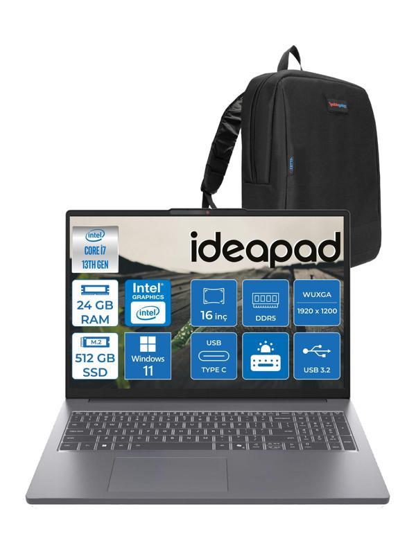 Lenovo Ideapad Slim 3 16IRH10 Intel Core I7 13620H 24GB 512GB SSD Windows 11 Home 16" Wuxga (1920X1200) IPS 300NITS Taşınabilir Bilgisayar 83K2001VTRH04 + Zetta Çanta - Image 1