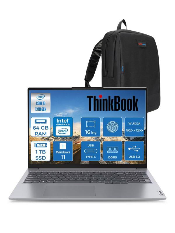 Lenovo Thinkbook 16 G6 Irl Intel Core I5 13420H 64GB Ddr5 1tb SSD 16" Wuxga 300NITS IPS Windows 11 Pro Taşınabilir Bilgisayar 21KH00SXTRP22 + Zetta Çanta - Image 1