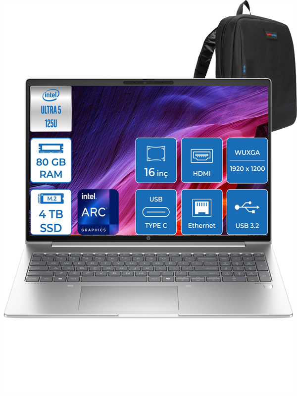 Hp Probook 460 G11 Intel Core Ultra 5 125U Ddr5 80GB 4tb SSD Intel® Aı Boost 16 Wuxga IPS Windows 11 Pro Taşınabilir Bilgisayar 9Y7S7ETP24 + Zettaçanta - Image 1