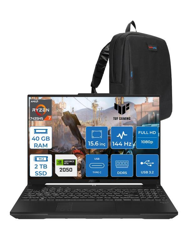 Asus Tuf Gaming A15 FA506NFR Amd Ryzen 7 7435HS 40GB Ddr5 2tb SSD RTX2050 4gb 15.6" Fhd IPS 144HZ Freedos Taşınabilir Bilgisayar HN012F15 + Zetta Çanta - Image 1