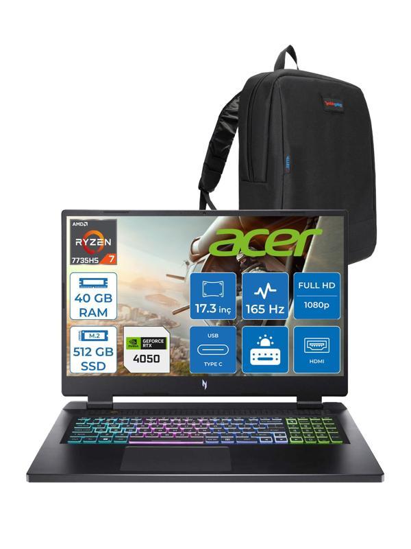 Acer Nitro 17 Amd Ryzen 7 7735HS 40GB Ddr5 512GB SSD RTX4050 140W 6gb 17.3" Fhd IPS 165HZ Freedos Taşınabilir Bilgisayar NHQL1EY003F13 + Zetta Çanta - Image 1