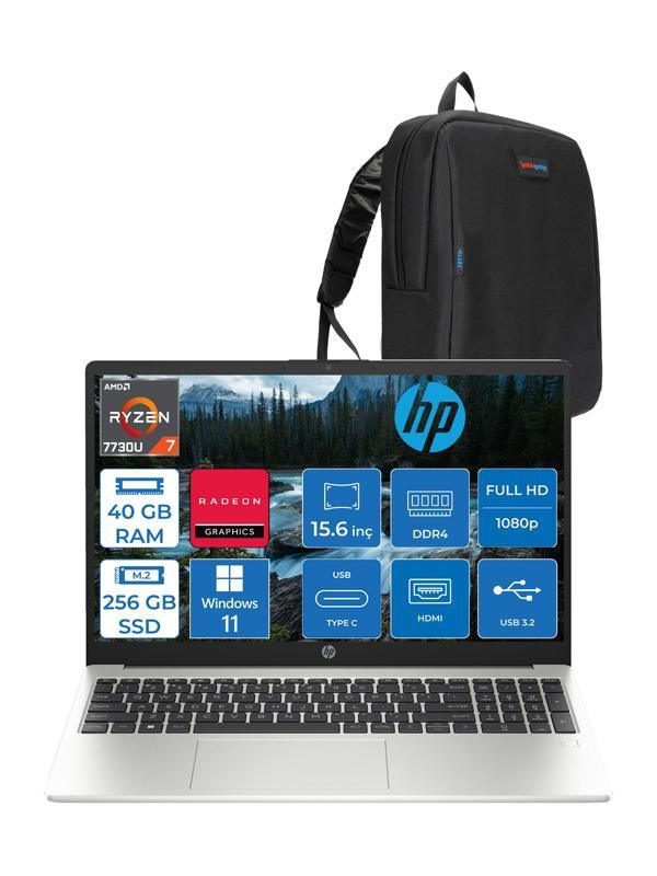 Hp 255 G10 Amd Ryzen 7 7730U 40GB 256GB SSD Amd Radeon Grafik Windows 11 Home 15.6" Taşınabilir Bilgisayar 9G1F9ETH21 + Zetta Çanta - Image 1